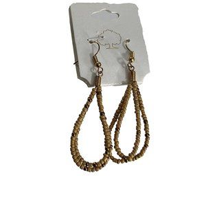 Dangle Seed Bead Earrings Hook Gold Tone 2.5" Long Tear Drop Hoops